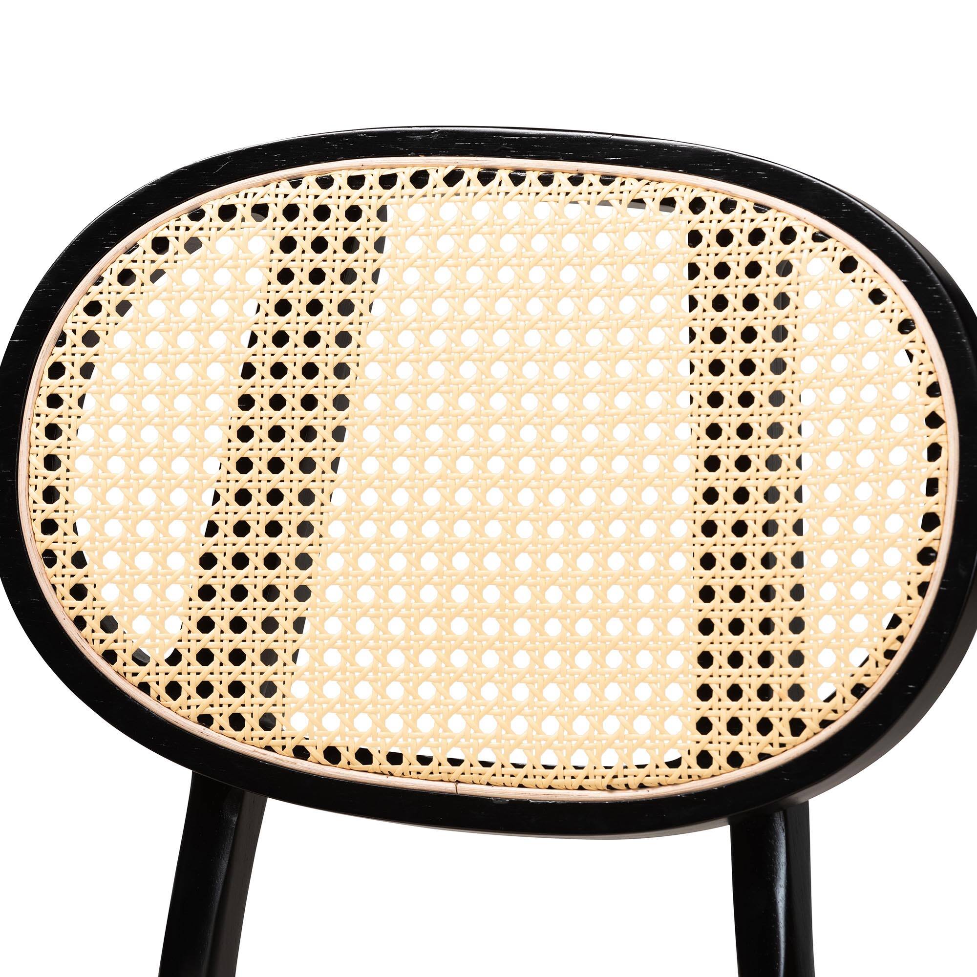 Back. Baxton Studio - Darrion Mid-Century Modern Fabric and Finished Wood 2-Piece Counter Stool Set - Cream/Black/Light Brown.