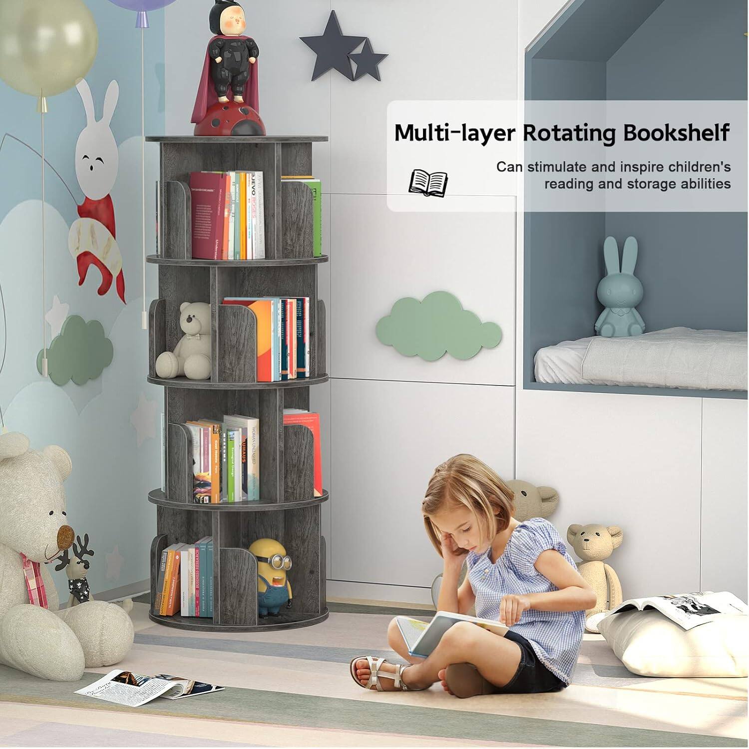 Multi-layer Rotating Bookshelf  
Can stimulate and inspire children's reading and storage abilities