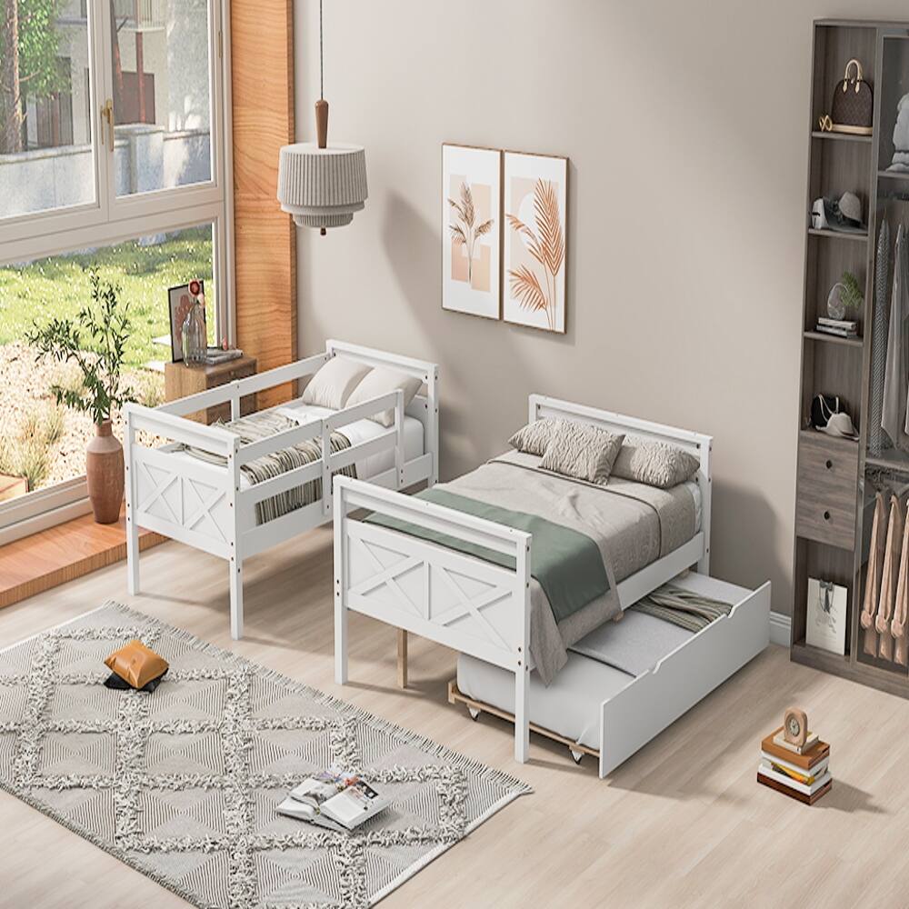 Alt View 1. Loheer - Loheer Twin Over Full Bunk Bed with Trundle White Solid Wood - White.