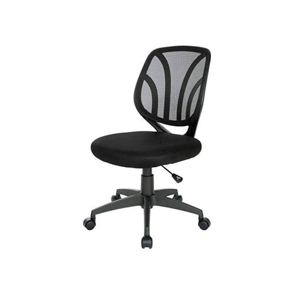 Front. FurniFact - Black Armless Desk Chair – Modern Office Chair With Mesh Screen Back - Black.