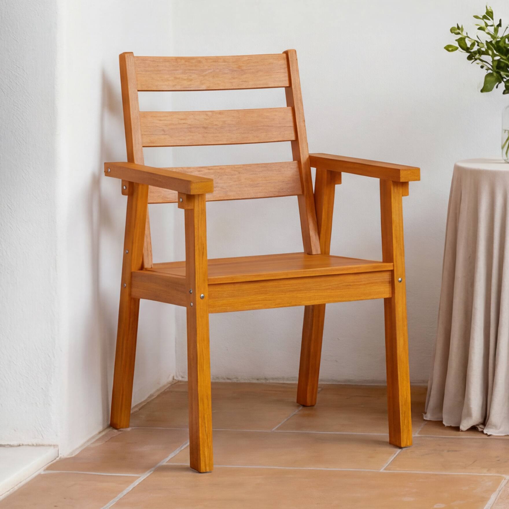 Back. Famapy - Pairs of Teak-Style Outdoor Patio Dining Chair HDPS Aluminum Frame, Weatherproof & Low-Maintenance for Garden Poolside - Wooden.