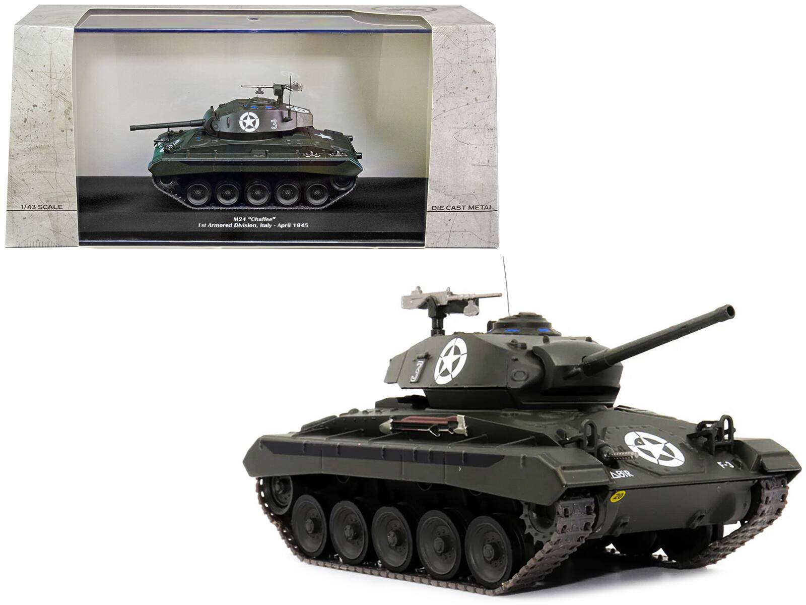 1/43 SCALE  
M24 "Chaffee"  
1st Armored Division, Italy - April 1945  
DIE CAST METAL