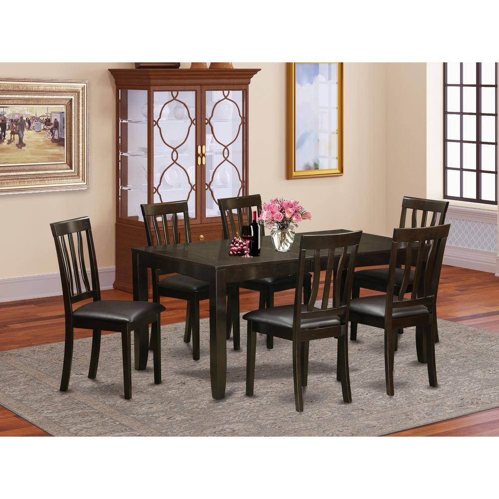 Back. East West Furniture - 7 PC Dining room set-Dining Table with Leaf and 6 Dining Chairs - Cappuccino.