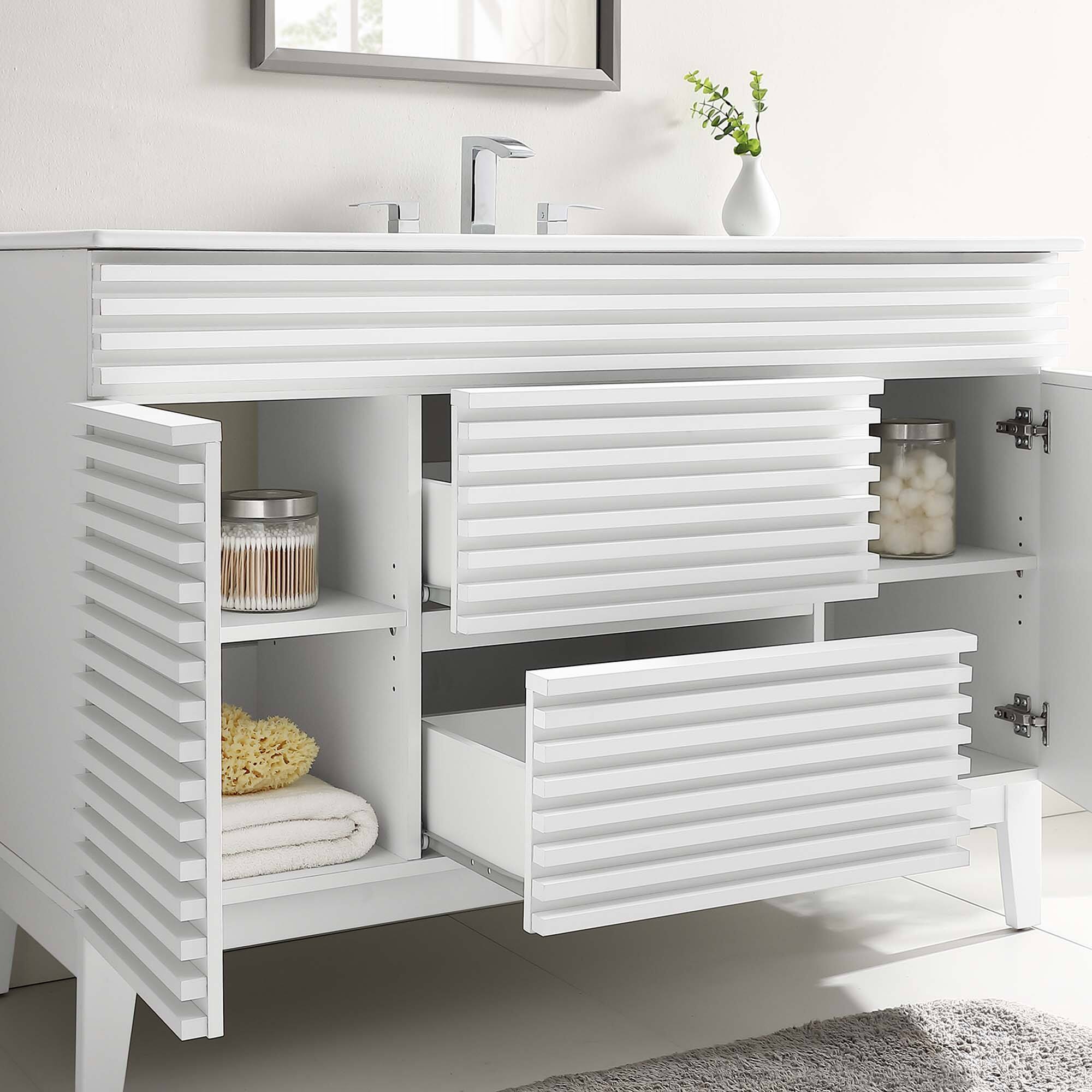 Back. Modway - Render 48" Bathroom Vanity with White Basin Included - White White.
