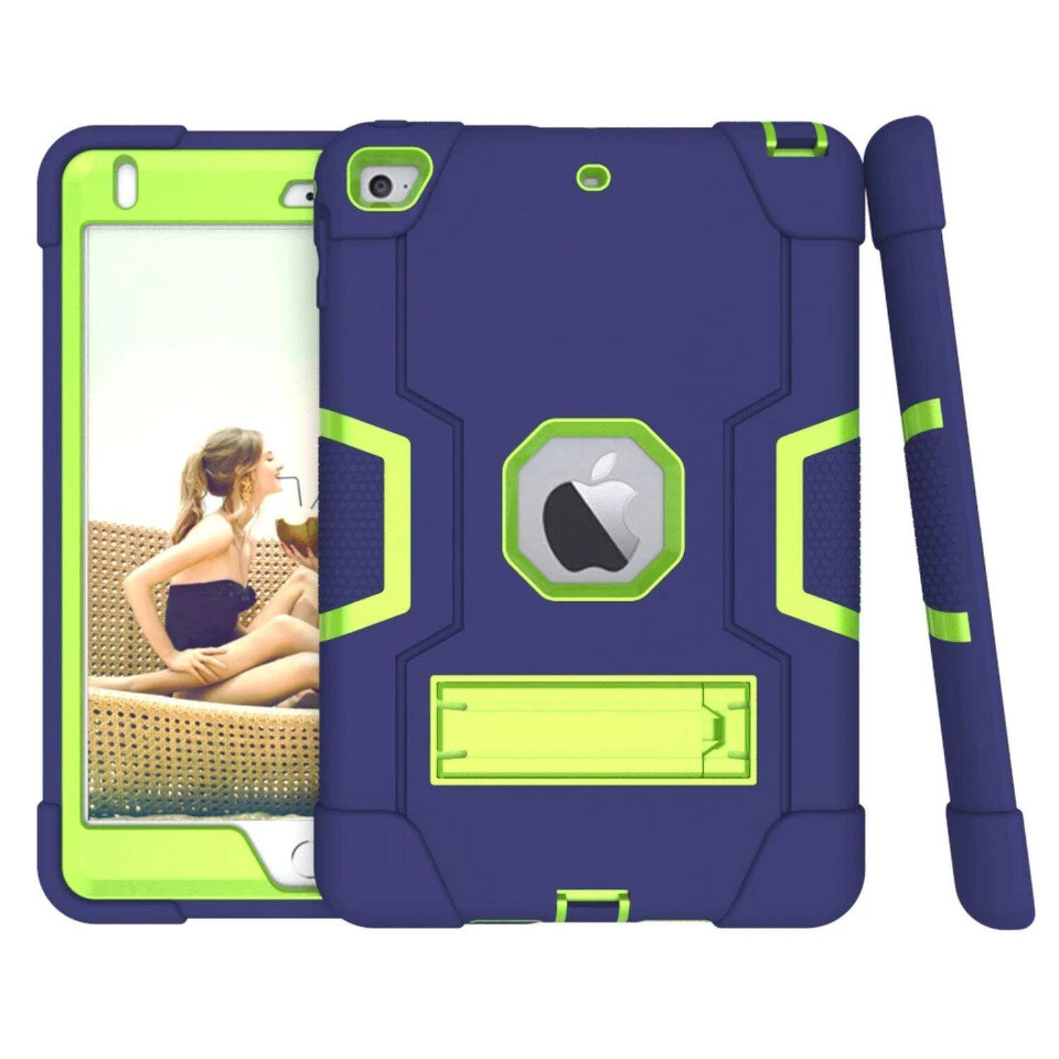 Front. Home Collection - Military 3-Layer Shockproof Case with Stand For iPad A16 11th Gen 11" (2025) - Blue-Green.