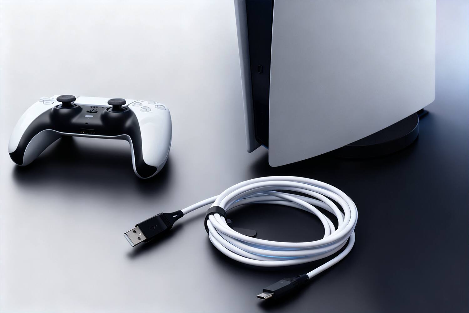Alt View 12. NEXT - Extra Long 9' USB-C Play + Charge Cable for PlayStation 5 - White/Black.