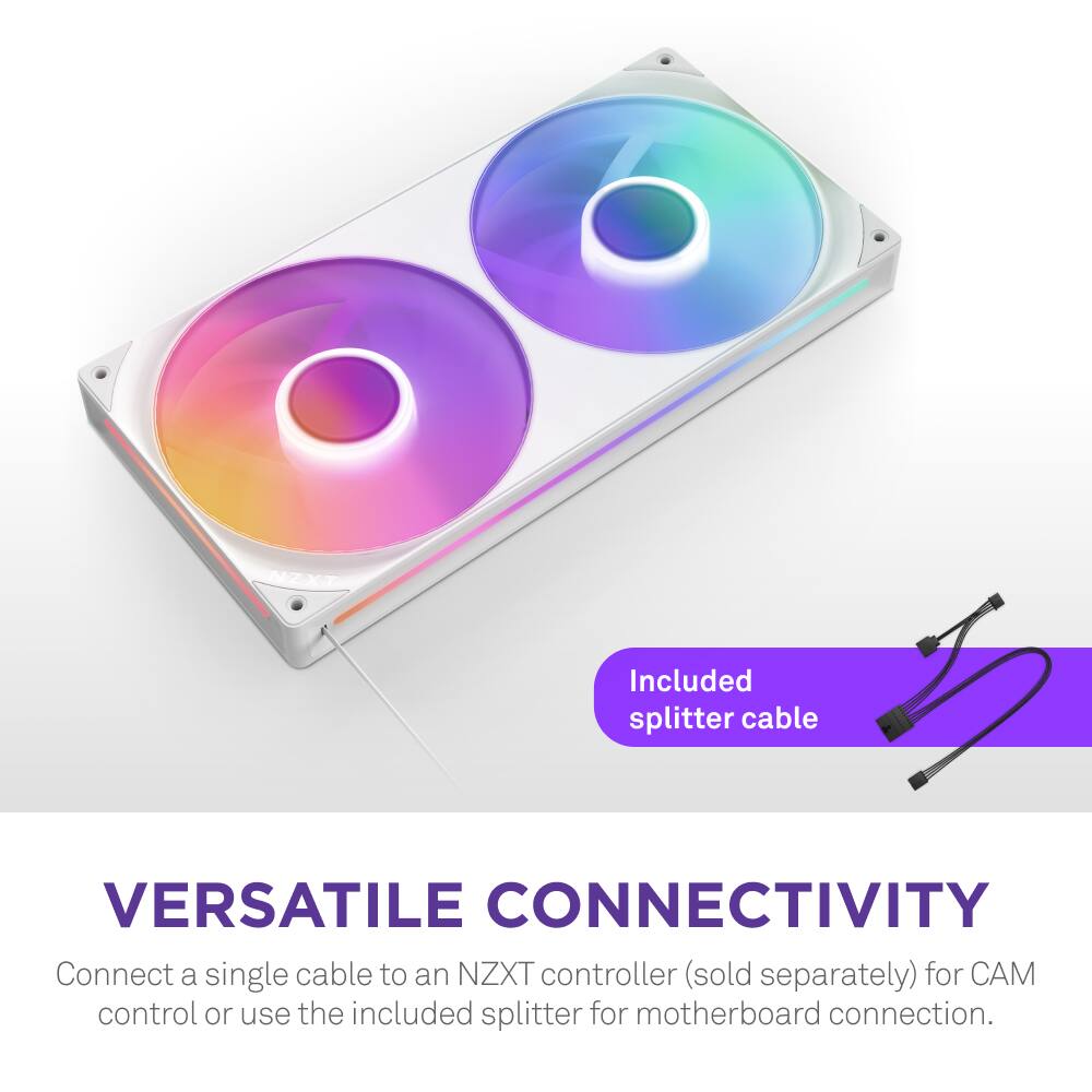 Versatile Connectivity: Connect a single cable to an NZXT controller (sold separately) for CA control or use the included splitter for motherboard connection.