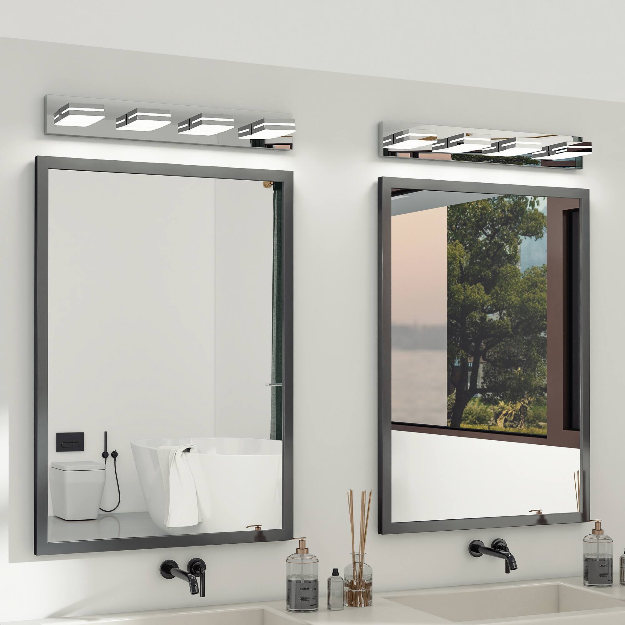 Alt View 2. HOMLUX - 29.92 in. 4 Lights Chrome LED Vanity Light Bar with Acrylic Shade.
