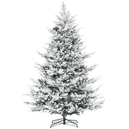 BreeBe - 8 Foot Pine Snow Flocked Artificial Christmas Tree with 1479 Realistic Cedar Branches - Green