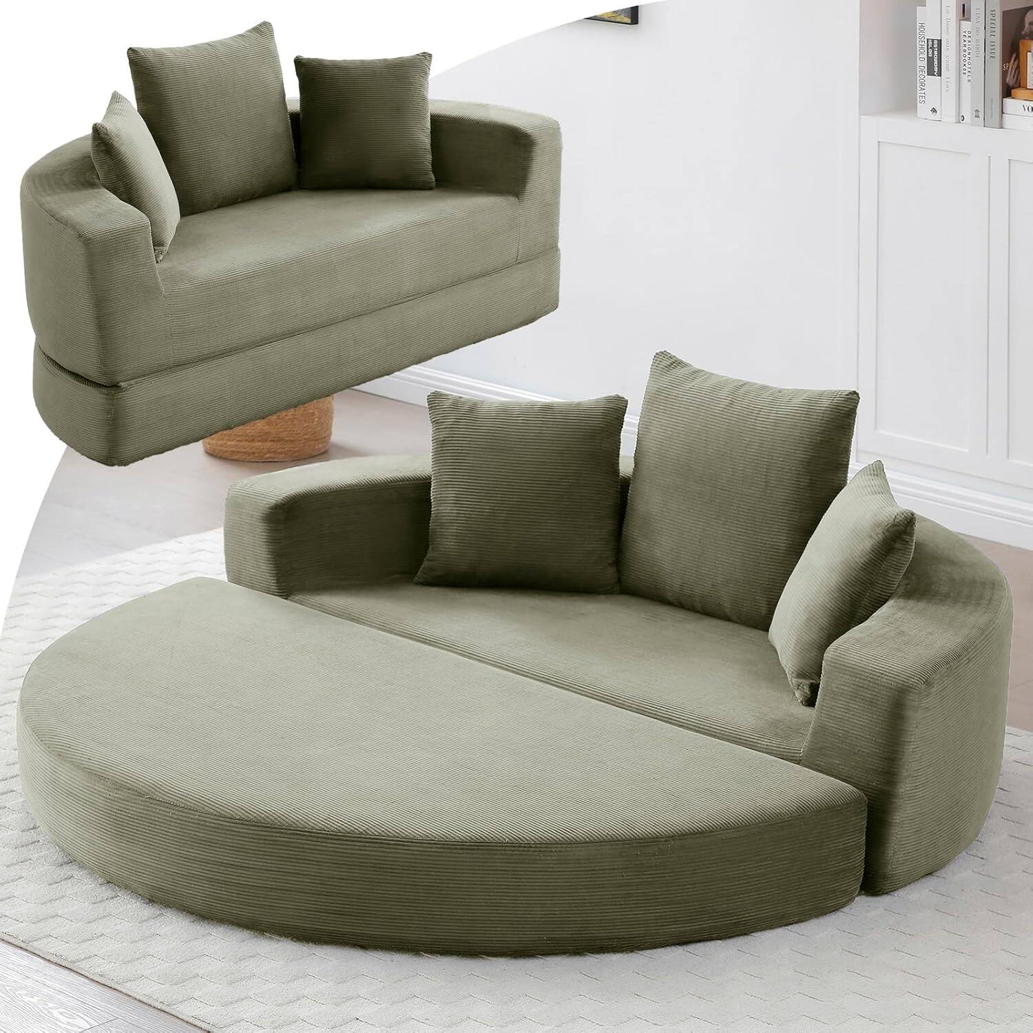 Trinkets Crazed - Modern Convertible Sofa Bed Sleeper Futon Couch Floor Lounge Loveseat with Pillows - Green