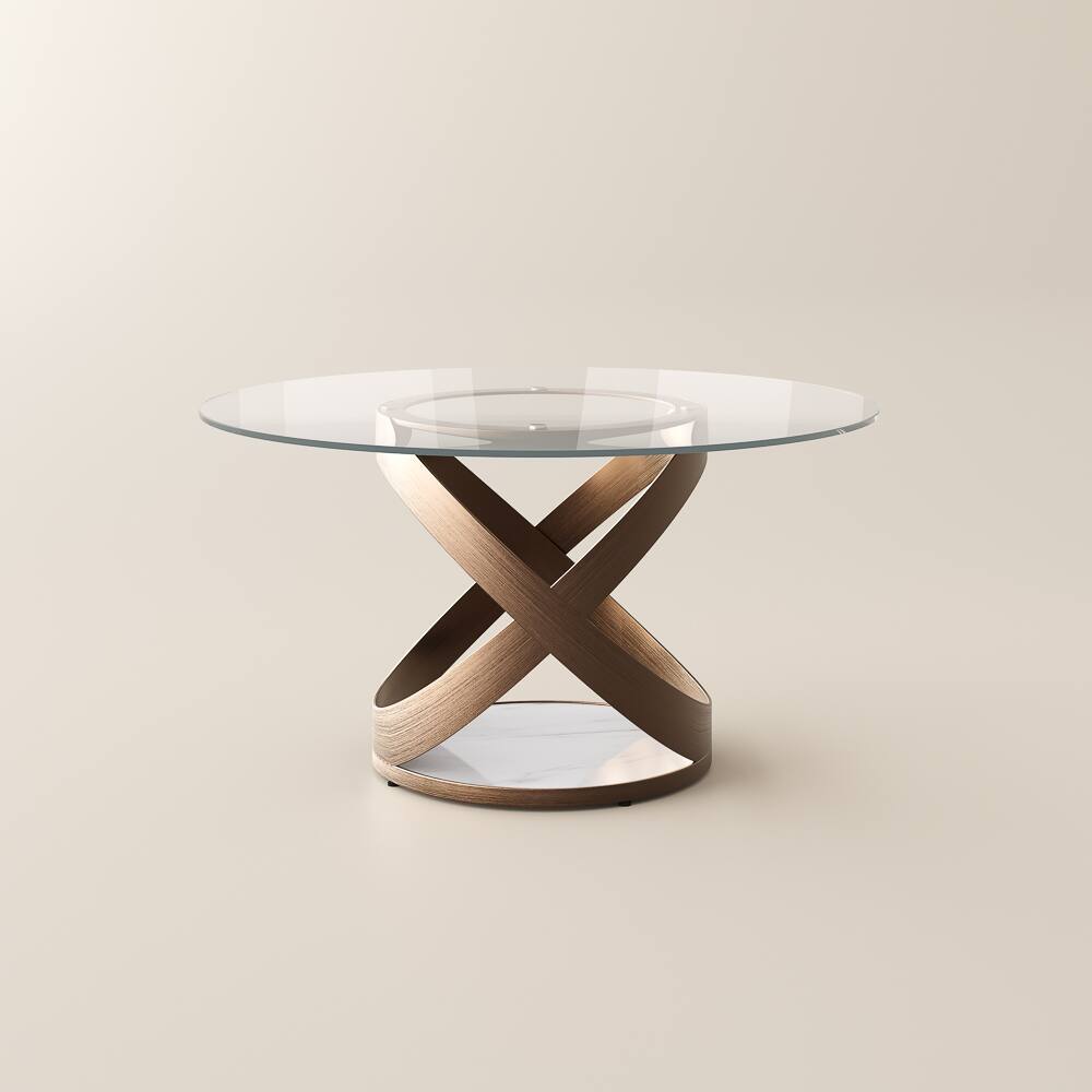 Alt View 9. POVISON - 51" Modern Glass Round Dining Table for 4, Clear Tempered Glass Circle Tabletop with Bronze X Carbon Steel Base - Clear Tempered Glass with Bronze.