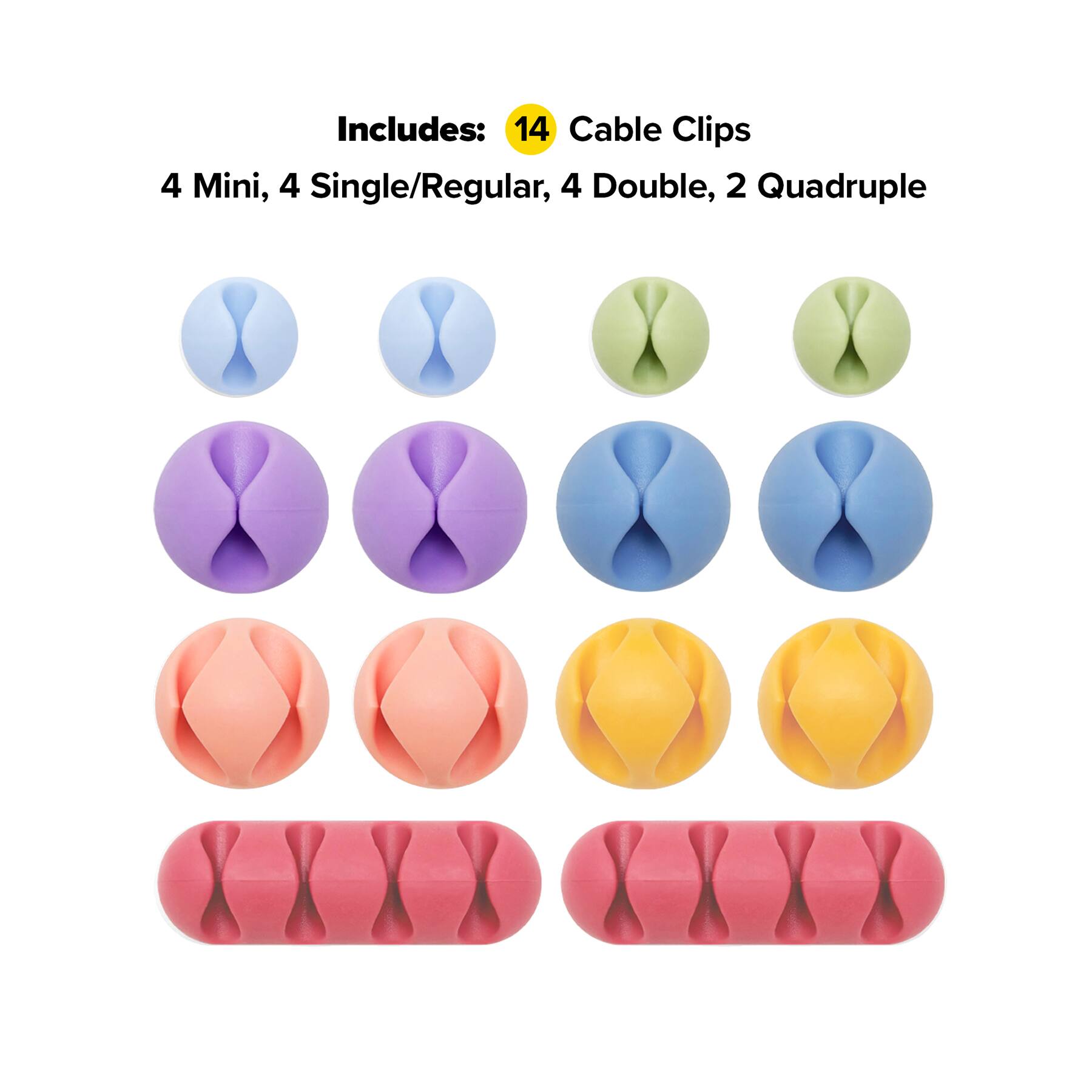 Wrap It Storage Cable Clips Assorted (14 Pack) Macaron Silicone ...