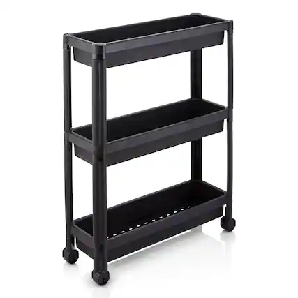 Front. Costway - Costway 3-Tier Slim Rolling Storage Cart 2-Pack with Wheels, Detachable Design for Kitchen - Black.