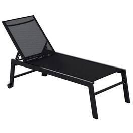 Resenkos - Outdoor Chaise Lounge With Wheels, Five Position Recliner For Sunbathing, Suntanning, Steel Frame - Black