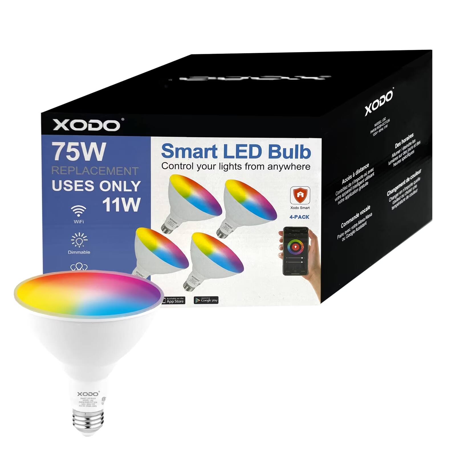 XODO - LB2 Smart Wifi Light Bulb PAR38 E26 Dimmable Recessed (4-Pack)