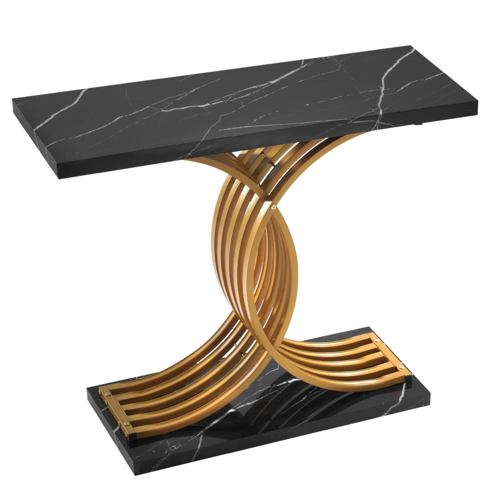 Alt View 5. VEVOR - 39in Gold Console Table, Modern Desk Behind the Couch, Wood Rectangle Entrance Desk, Narrow Long Sofa Table Accent Stand - Black + Gold.