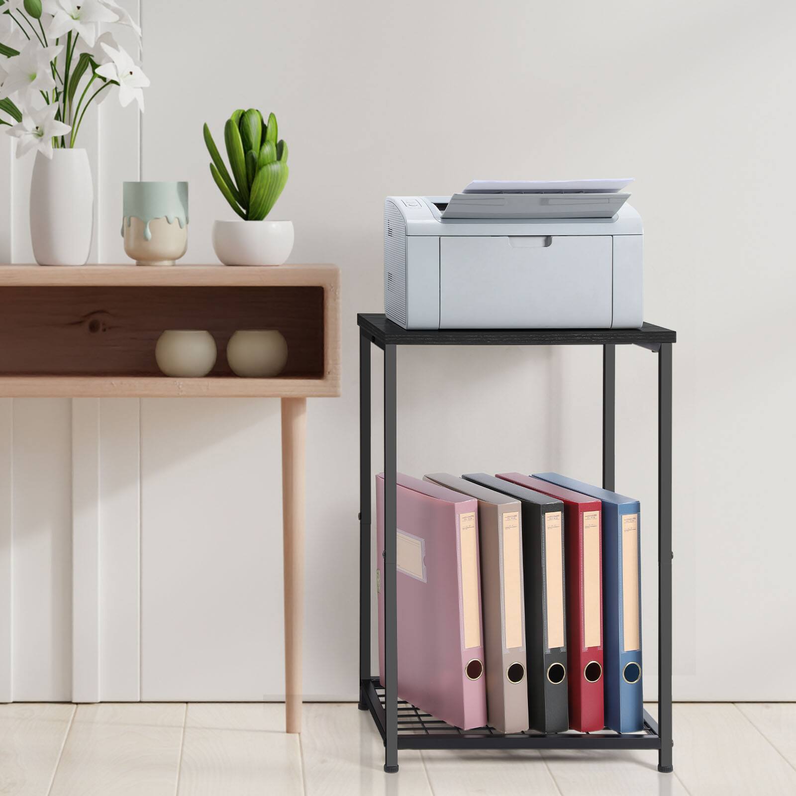 Alt View 1. Oumilen - Set of 2 Black Nightstands, Modern End Tables with Mesh Shelves - Black.