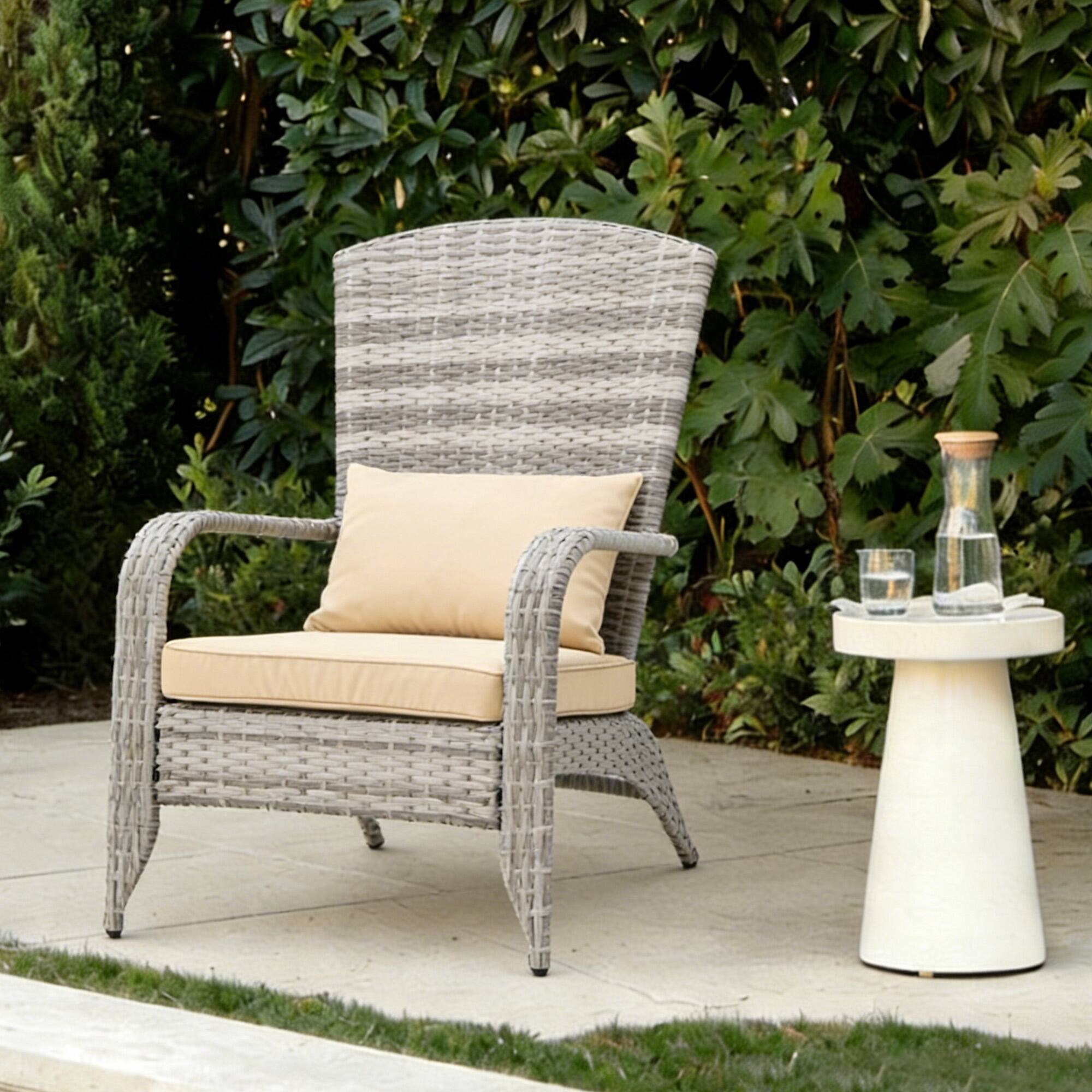Alt View 1. FERPIT - FERPIT Outdoor Patio Rattan Wicker Chair with Thick Cushions, PE Wicker Lounge Seating for Garden, Balcony & Deck - Grey.