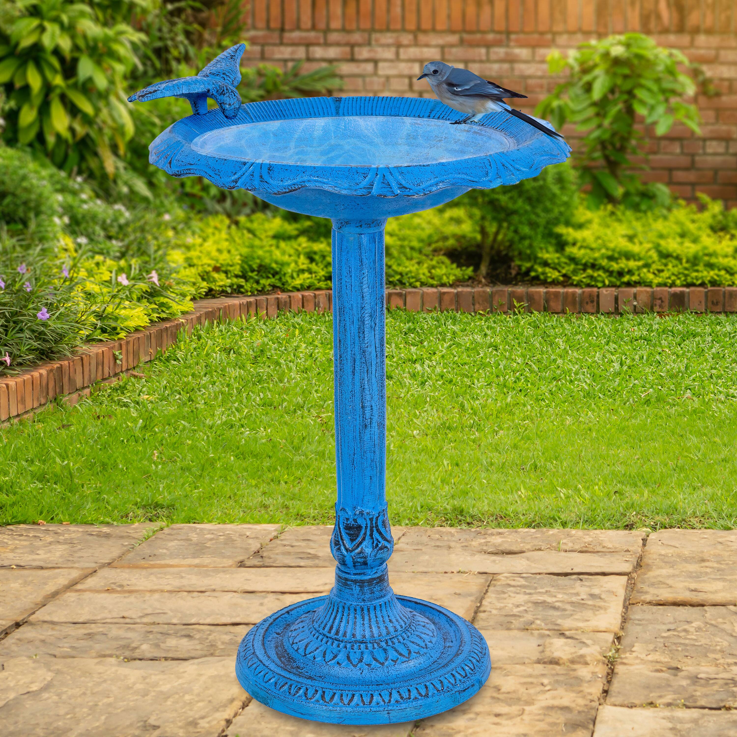 Alt View 8. Sunnydaze - Garden Visitor Metal Bird Bath - 22.75 in - Blue Patina.