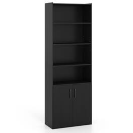 SlickBlue - 6-Tier Storage Bookcase with 2-Door Cabinet and Adjustable Shelves - Black
