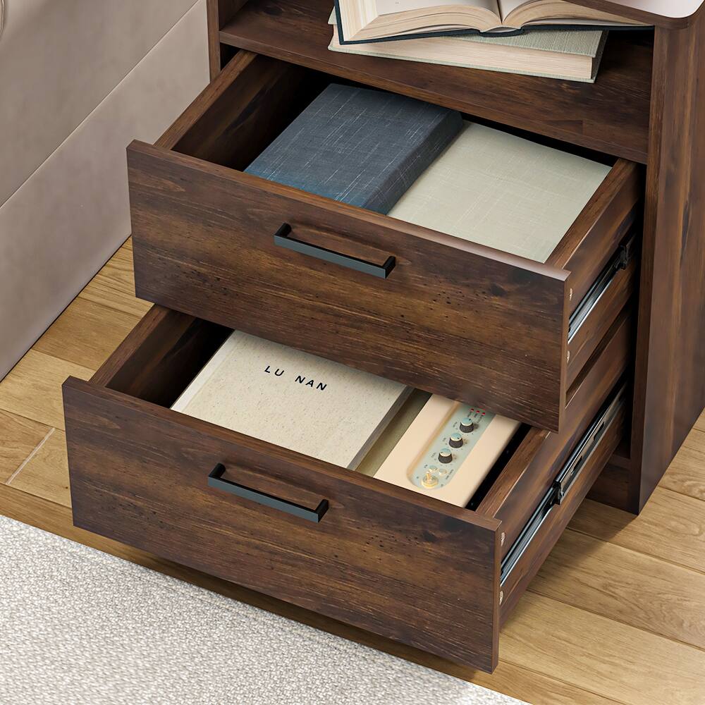 Alt View 2. Kadyn - Kadyn Wood Nightstand With Charging Station, Bedside Table With 2 Drawers, Bedroom - BR 2-Pack.