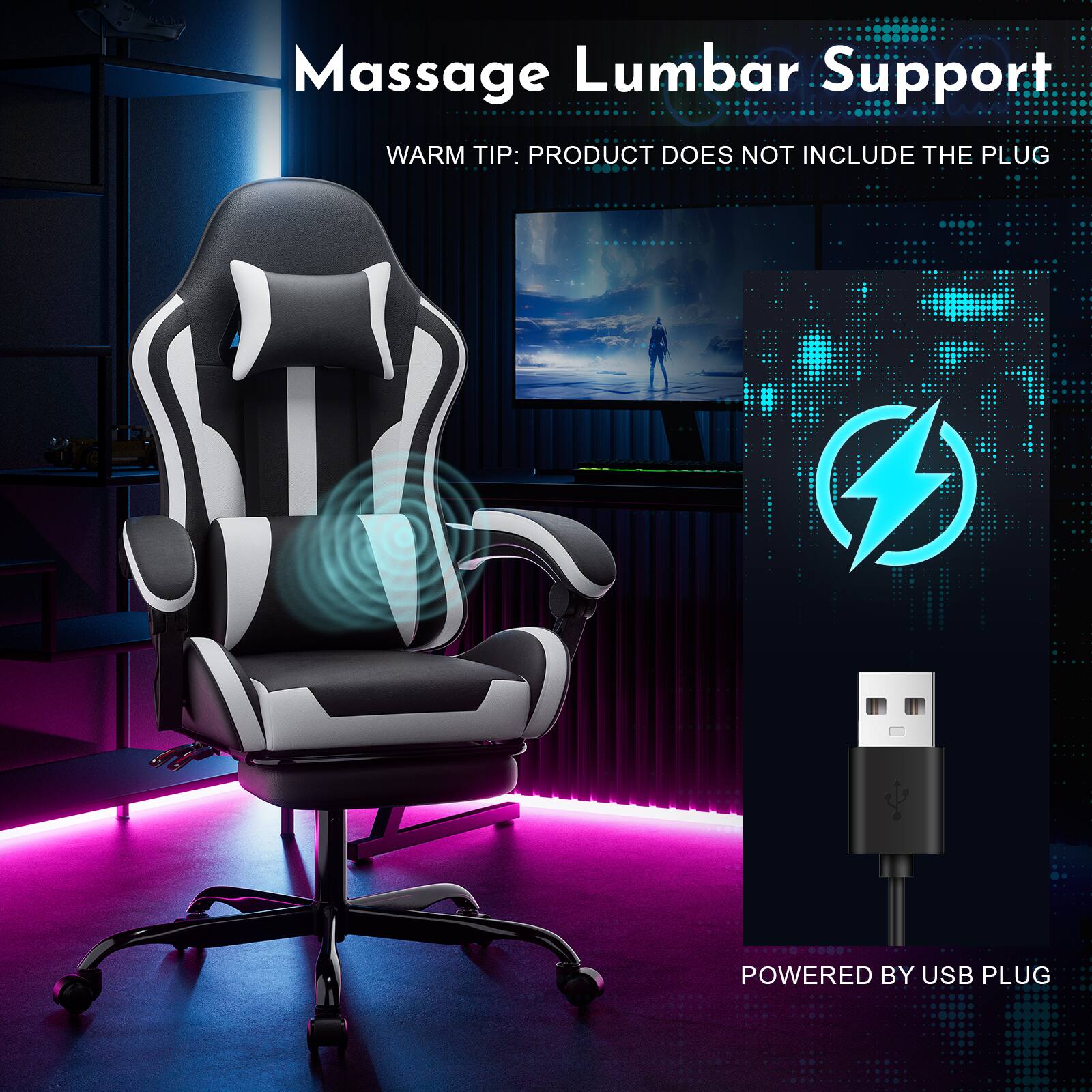Massage Lumbar Support

WARM TIP: PRODUCT DOES NOT INCLUDE THE PLUG

POWERED BY USB PLUG