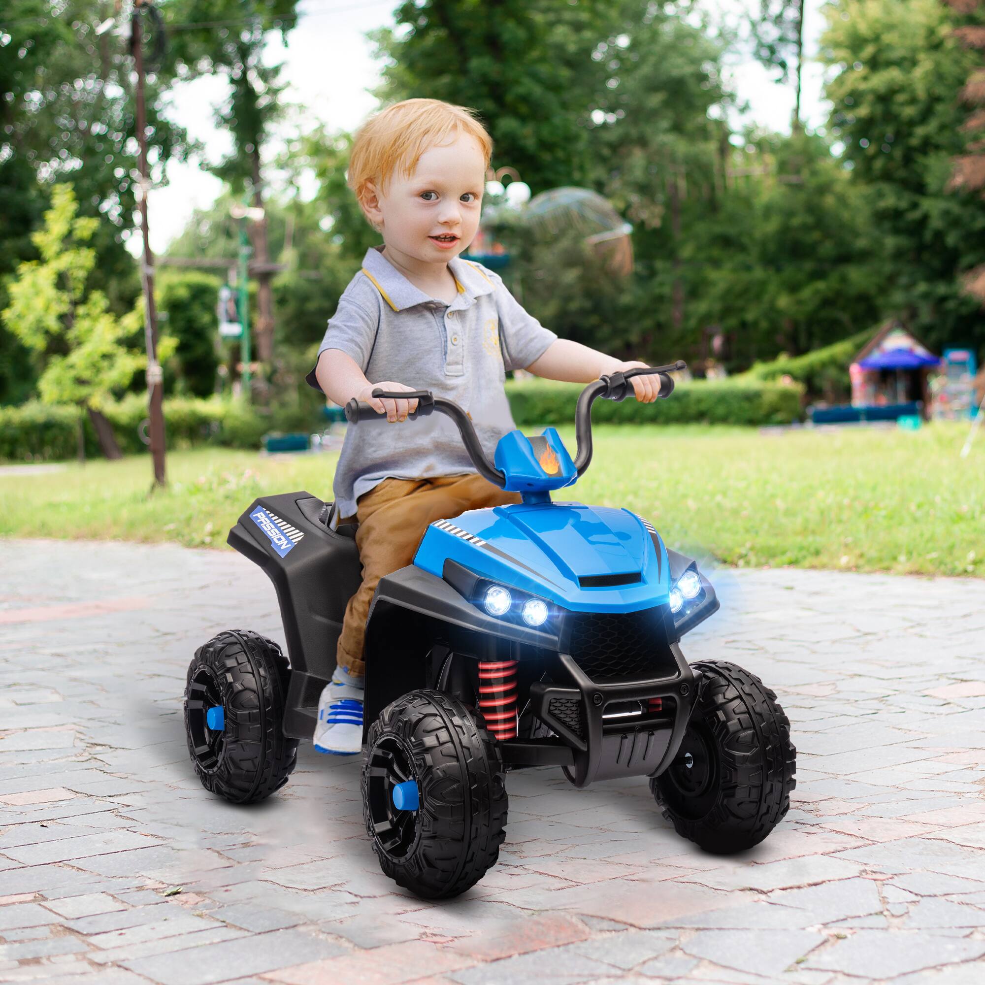 Alt View 7. Ecooso - 12V Kids Battery Ride-On ATV Car, Four-Wheel Vehicle with Suspension, Music, Lights, and Forward/Reverse Control - Blue.