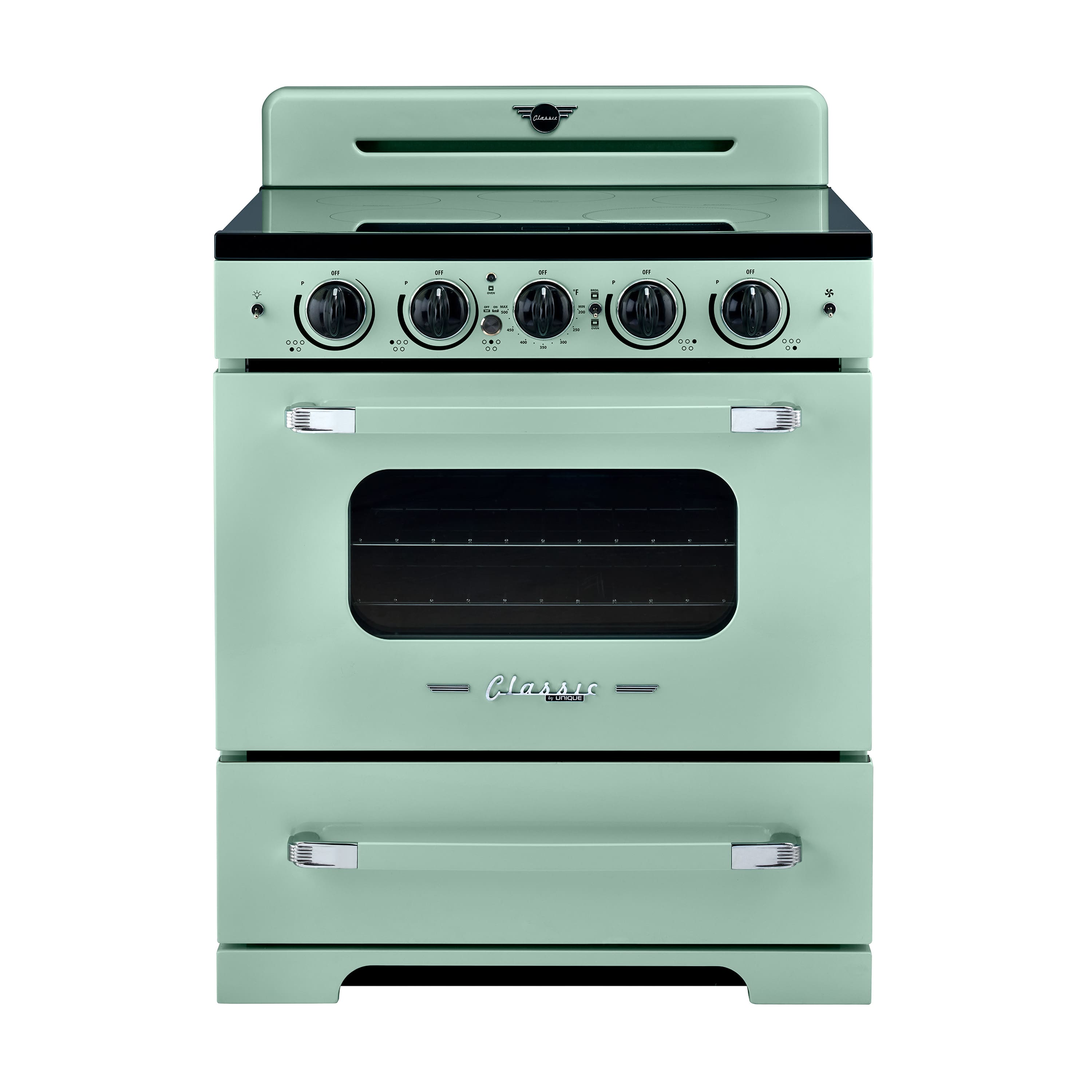 Unique Appliances - 30 in. Wide 5 Elements Classic Retro 3.9 Cu. Ft. Freestanding Induction Range with Air Fry - Summer Mint Green