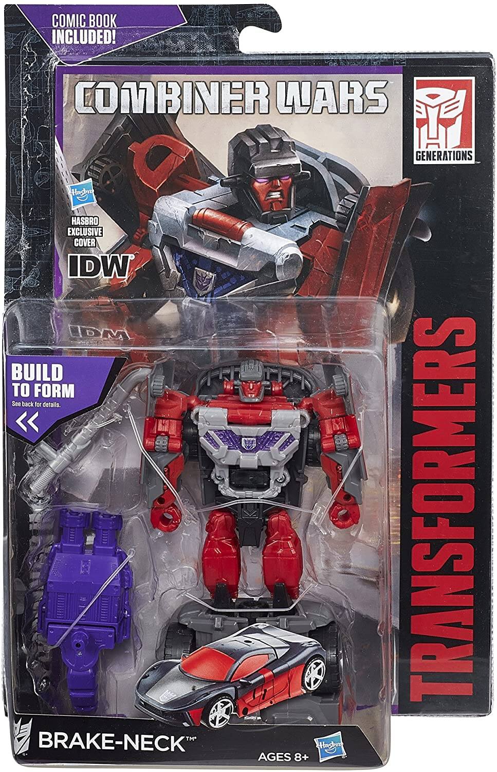 COMIC BOOK INCLUDED!  
COMBINER WARS GENERATIONS  
HASBRO EXCLUSIVE COVER  
IDW  

TRANSFORMERS  
GENERATIONS  

BUILD TO FORM  
See back for details.  

BRAKE-NECK™  

AGES 8+