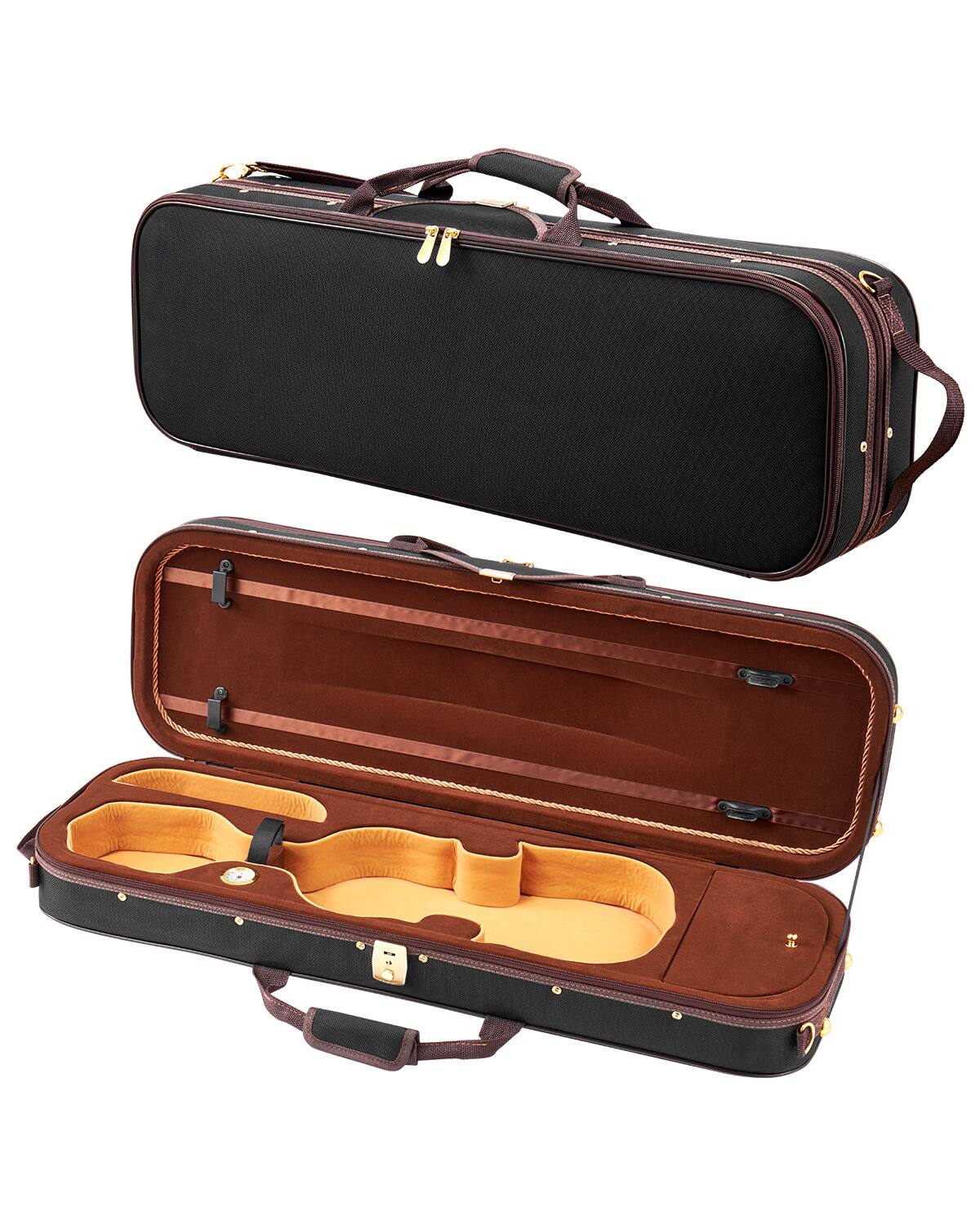 Front. VEVOR - 4/4 Full Size Violin Case, Built-in Hygrometer, Lightweight Portable Travel Carrying Bag, with Plush Lining - Black.