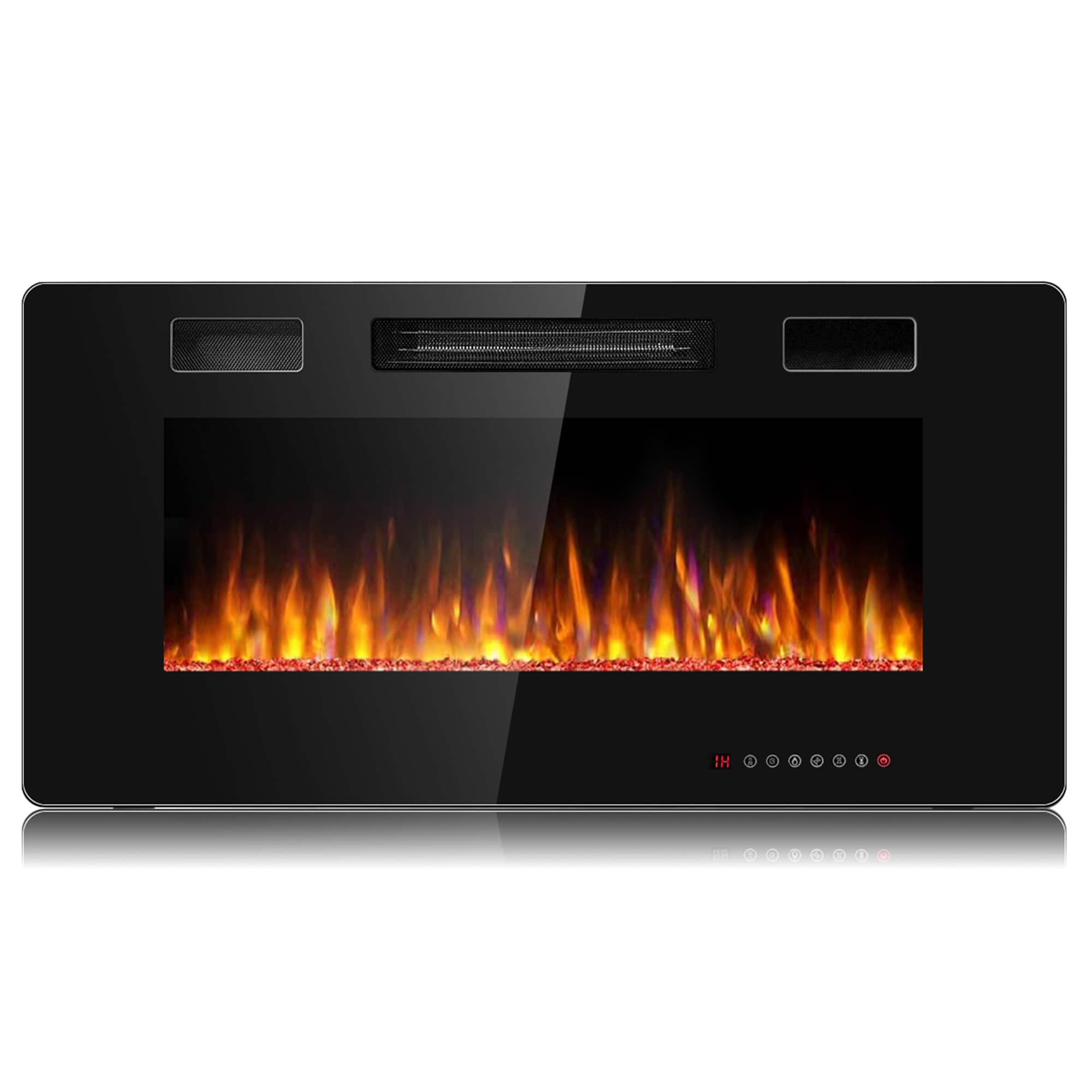 Front. Gymax - Gymax 36-inch Recessed Wall Mounted Electric Fireplace Heater w/ Remote Control - Black.