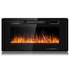 Front. Gymax - Gymax 36-inch Recessed Wall Mounted Electric Fireplace Heater w/ Remote Control - Black.