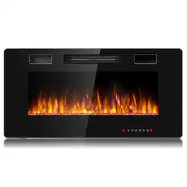 Gymax - 36-inch Recessed Wall Mounted Electric Fireplace Heater w/ Remote Control - Black