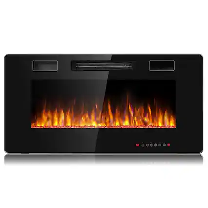 Front. Gymax - Gymax 36-inch Recessed Wall Mounted Electric Fireplace Heater w/ Remote Control - Black.