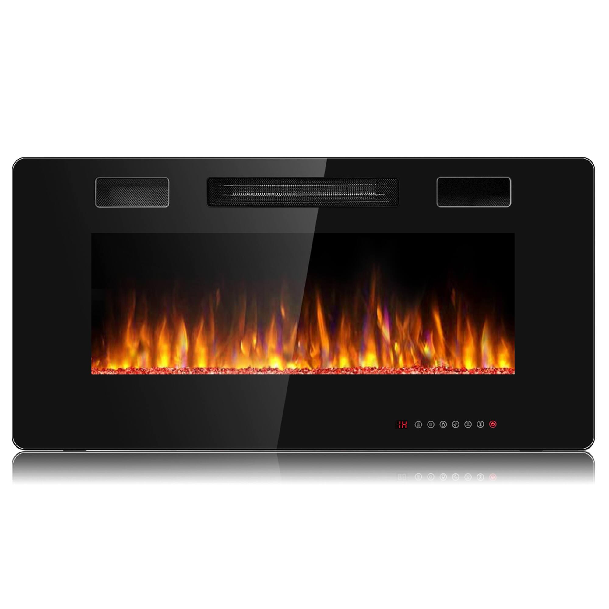 Gymax - 36-inch Recessed Wall Mounted Electric Fireplace Heater w/ Remote Control - Black