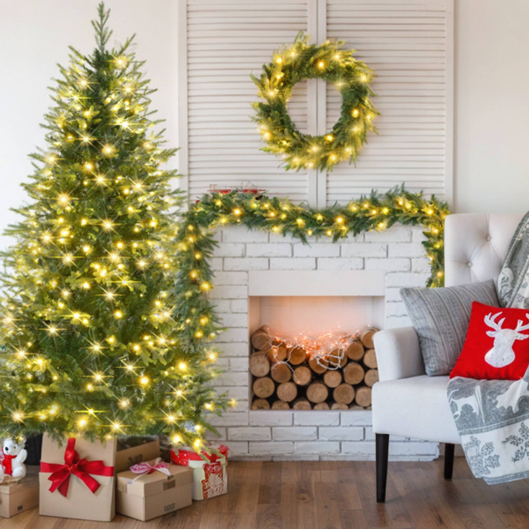 ELEMENT ACE 6 Foot Pre Lit Artificial Christmas Tree Set with Wreath ...