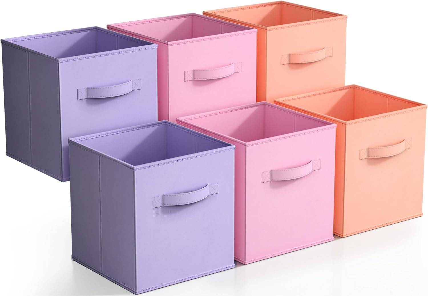Front. Sorbus - Sorbus Foldable Storage Cubes - 6 Fabric Baskets for Organizing Pantry, Closet, Shelf, Nursery, Playroom, Toy Box, Cubby - Pastel Orange, Pink, Purple.
