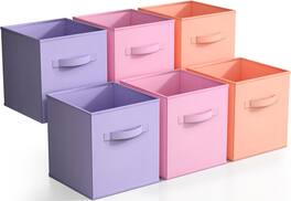 Sorbus - Foldable Storage Cubes - 6 Fabric Baskets for Organizing Pantry, Closet, Shelf, Nursery, Playroom, Toy Box, Cubby - Pastel Orange, Pink, Purple