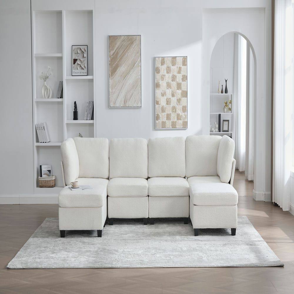 Alt View 7. Resenkos - U-Shaped 6-Seat Sectional, Oversized Modular Design with Chaise and Storage Ottoman, Beige - Beige.