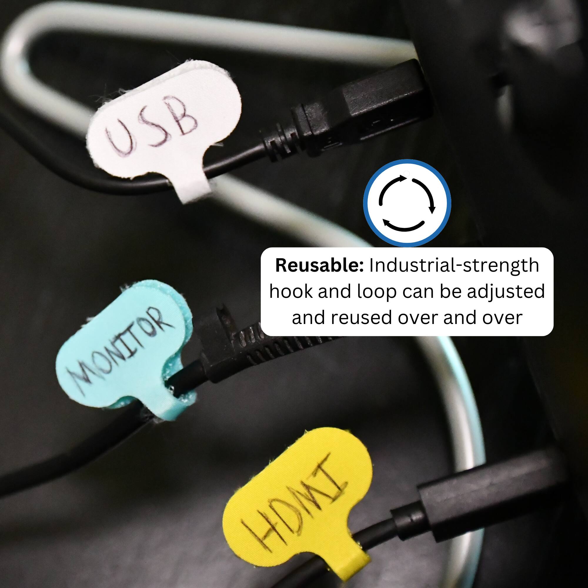 USB Reusable: Industrial-strength hook and loop can be adjusted and reused over and over  
MONITOR  
HDMI