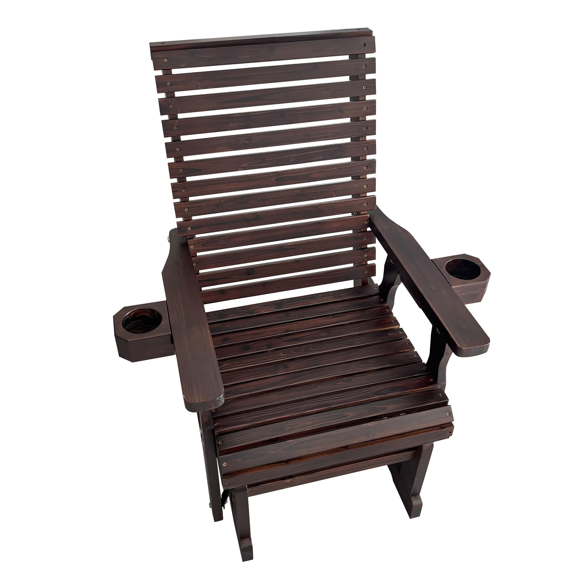 Left. Fortune Candy - Wooden Patio Glider for One Person, with High Back and Deep Contoured Seat, Solid Fir Wood, Heavy Duty 600 LBS - Deep Brown.