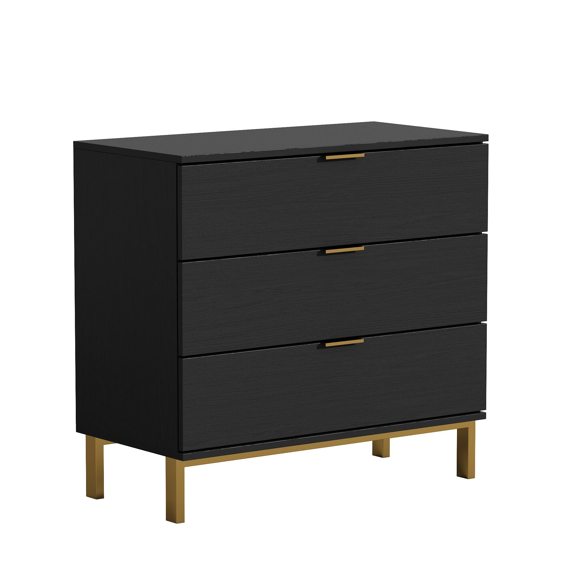 Angle. FUFU & GAGA - FUFU&GAGA 3 - Drawer Dresser with Gold Accents: Modern Storage for Stylish Spaces - Black.
