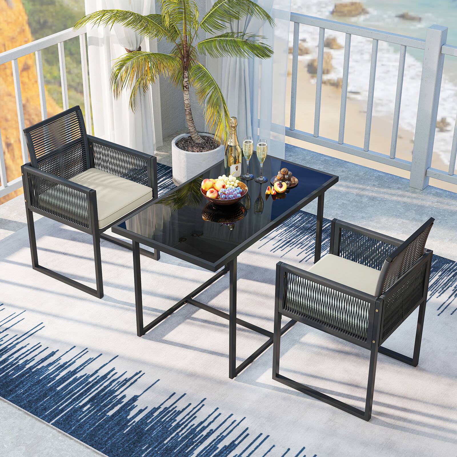 Alt View 3. Gymax - Gymax 3PCS Patio PE Wicker Furniture Set Cushioned Chairs w/Folding Backrest Backyard - Black, White.