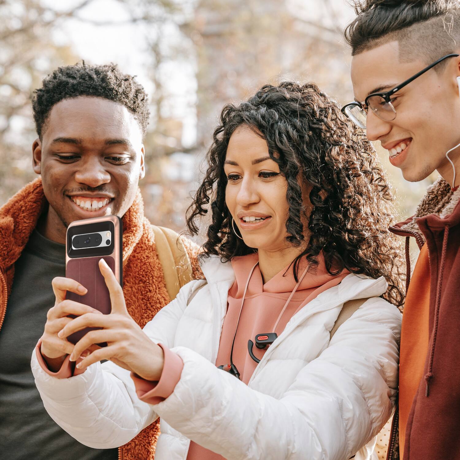 Angle. Vena - vCommute Wallet Leather Case for Google Pixel 8 Pro Case with Flip Cover Card Slot Holder Kickstand - Rose Gold - Red.