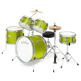 Ashthorpe - Beginner Drum Kit with Brass Cymbals (Set of 5) - Green