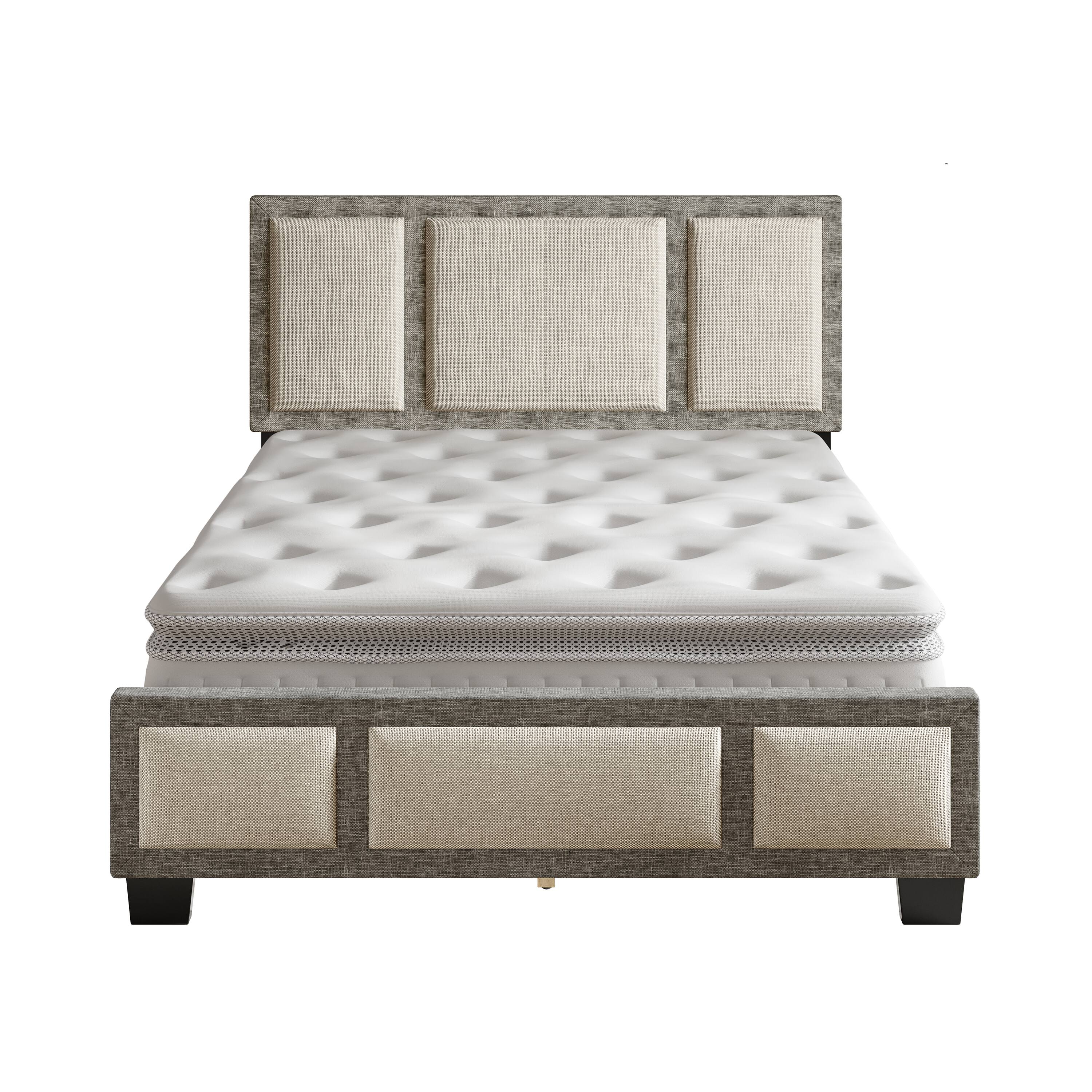 Alt View 3. Boyd Sleep - Triptych Upholstered Platform Bed Frame, 13 Slat Wood Support System, No box Spring Required - White/Grey.