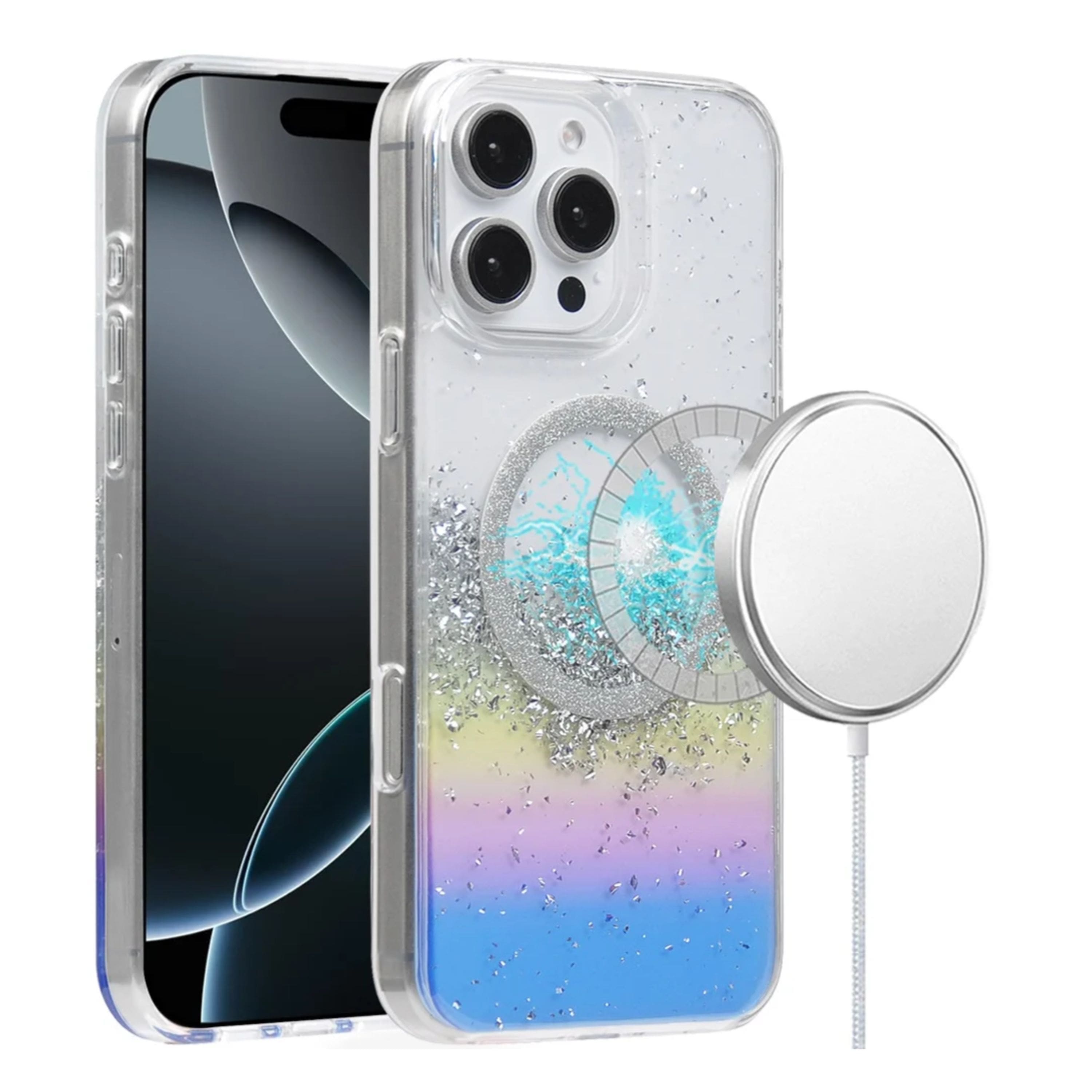 Kitcheniva - Fused Glitter Epoxy Magnetic Circle Phone Case With Tempered Glass For iPhone 16 Pro - Colorful price history on PriceWatchPro