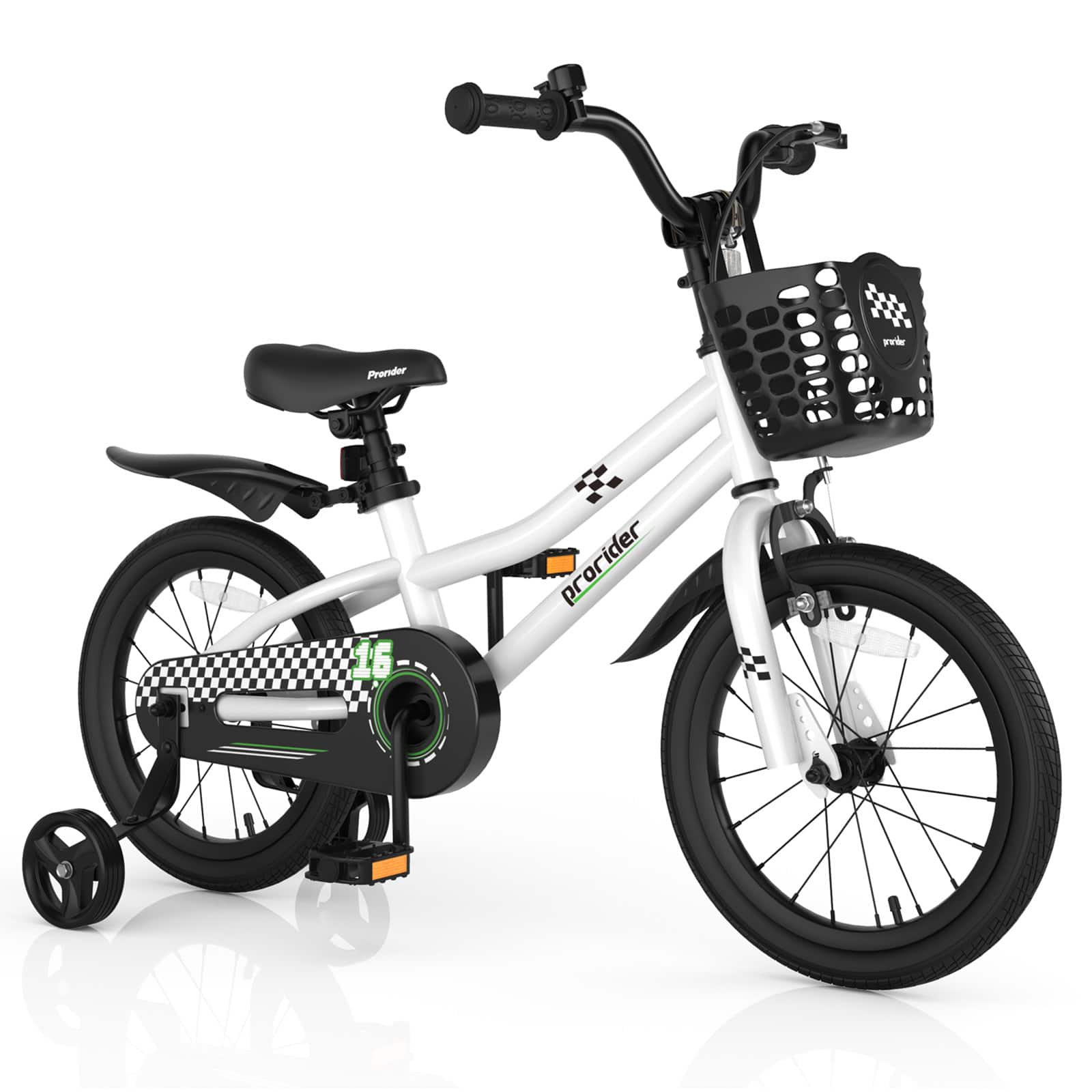 Costway - 16" Kid's Bike with Removable Training Wheels & Basket for 4-7 Years Old - White