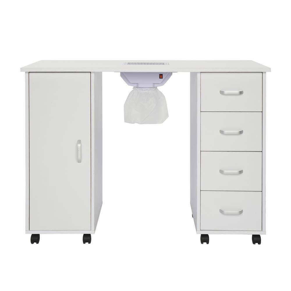 Alt View 2. Winado - Manicure Nail Table Manicure Station Nail Desk Spa Salon Desk with Dust Fan & Drawers & Cabinet & Wheels for Beauty Home - White.