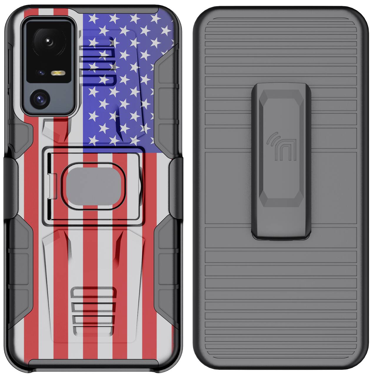 Alt View 8. Nakedcellphone - Case with Clip for Lively Jitterbug Smart 4 Phone or TCL 40XL, Rugged Ring Grip Cover with Stand and Belt Hip Holster - USA Flag.